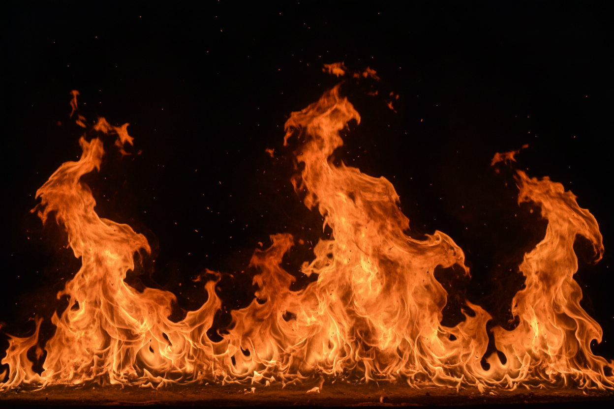 Flames all across the width. Black background 